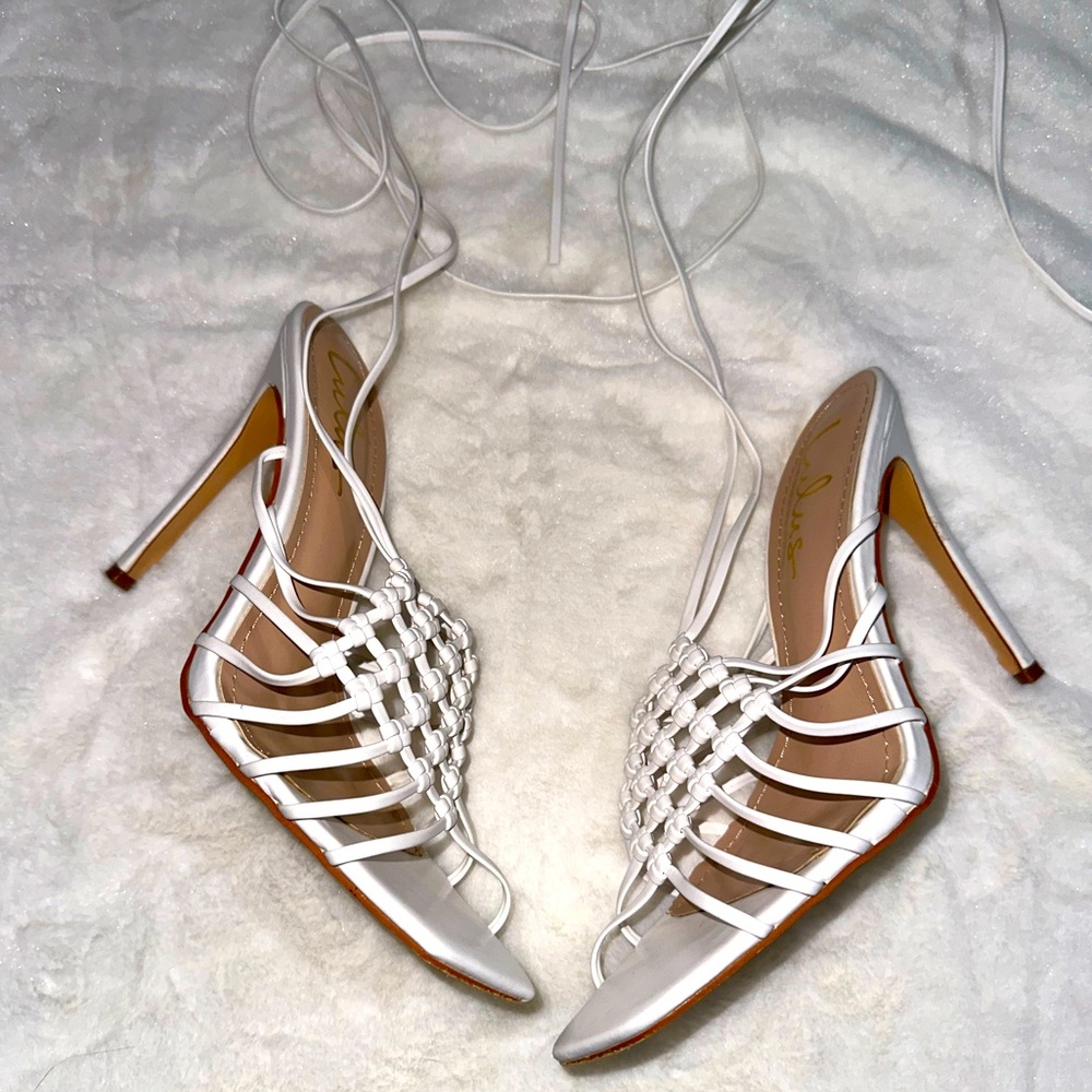 Worn ONCE Lace up knotted stiletto sandals 4.5” heel
